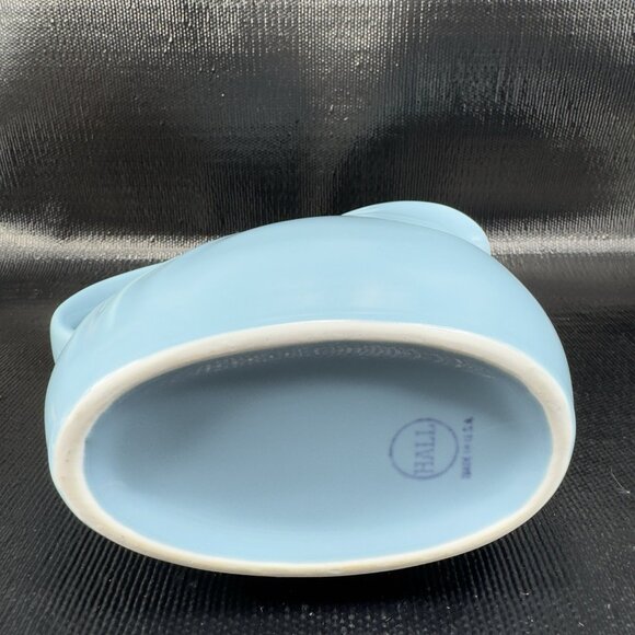 Vintage Hall Pottery Nora Pitcher Carafe Jug Pale Blue White Inside Stoneware - Picture 8 of 11